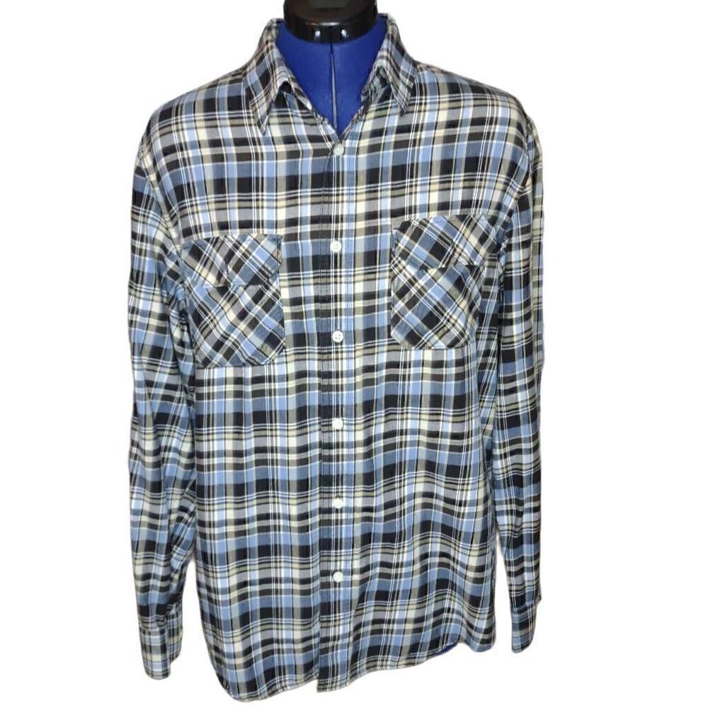 Chaps Surplus Men's Checkered Long Sleeve Button-Down Shirt Blue Medium